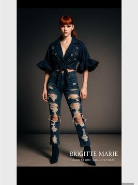 Navy Eyelet Tie-Front Jacket